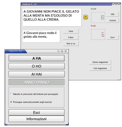 Schermata dei software Uso H e Anafrase