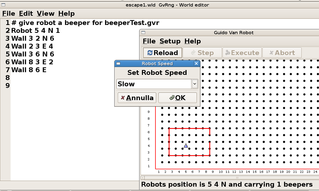 Visualizzazione personalizzata e pannello per regolare la velocità del Robot
